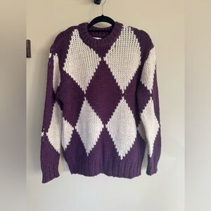 Zara Argyle Purple print Chinky Sweater size M